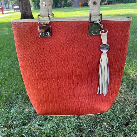 Treesje Orange Woven Leather Cream Tassel Large Organizer AWO-3032 Tote Bag - Picture 7 of 16